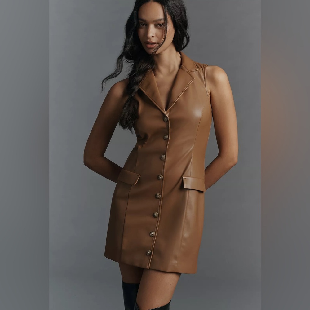 PAIGE Graciella Faux-Leather Button-Front Mini Dress from Anthropologie Size 4